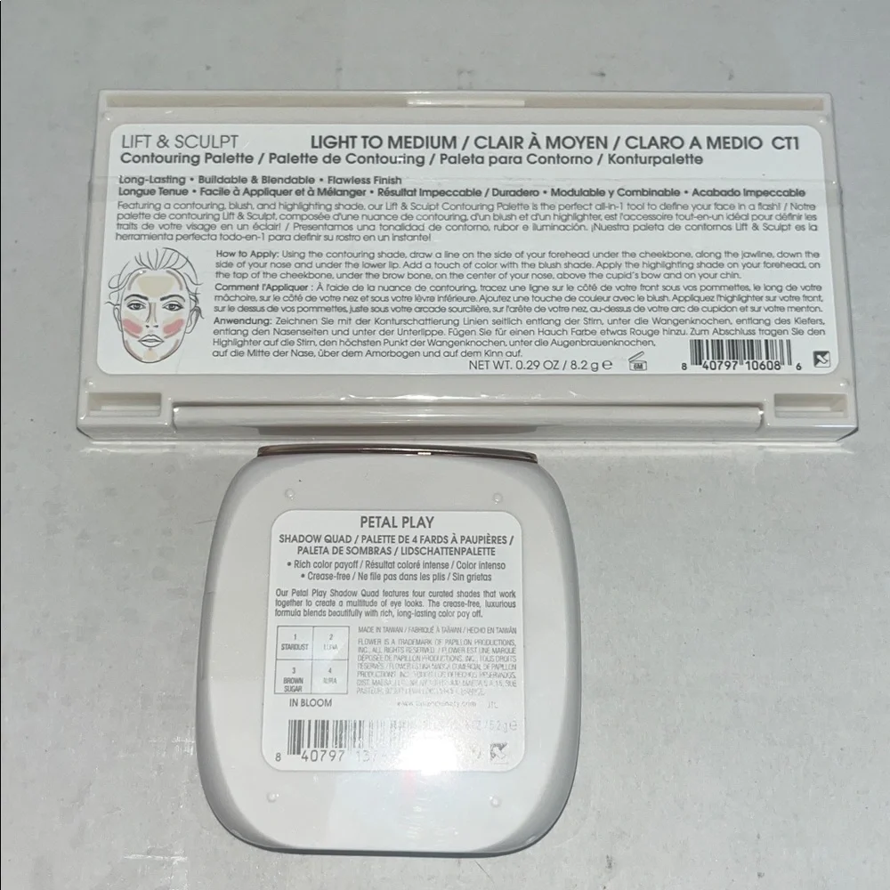 Beauty Contouring Palette with Pink and Cream Shades and shadow Quad petal play